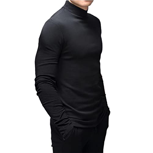 Men's Fashion Mock Turtleneck T-Shirts Long Sleeve Pullover Sweater Basic Designed Undershirt Slim Fit Top M Black #TOP2