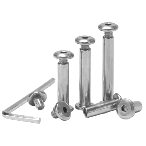 KINDPMA 60 juegos de tornillos de conexión M4 para muebles, conectores de muebles, conector de armario, hexágono interior, acero inoxidable, tornillos de cabeza plana + tuerca de manguito para