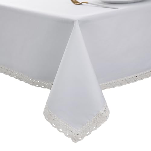 EHouseHome Faux Linen Tablecloth with Lace Trim - Waterproof/Spill Proof/Stain Resistant/Wrinkle Free/Oil Proof - for Banquet, Parties,Dinner,Kitchen,Wedding,Holiday,White Square 70X70Inch by EHouseHome - Used condition - US$14.08