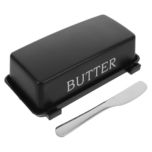 BIUDECO Burriera con Coperchio Ermetico e Coltello Integrato Contenitore per Burro da Banco Compatto Nero per Conservazione in Frigorifero e Uso Quotidiano in Cucina