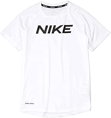 Nike Kids Boy's Pro Short Sleeve Fitted Top (Big Kids) White/Black Md (10-12 Big Kids) #TOP23