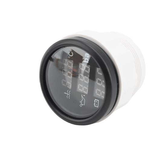 SIXRUN Strumento 3 in 1, Misuratore Digitale Temperatura Liquido Raffreddamento Pressione Olio Voltaggio, 52mm, 12V, Display Rosso, IP67, per Auto Barca Camion