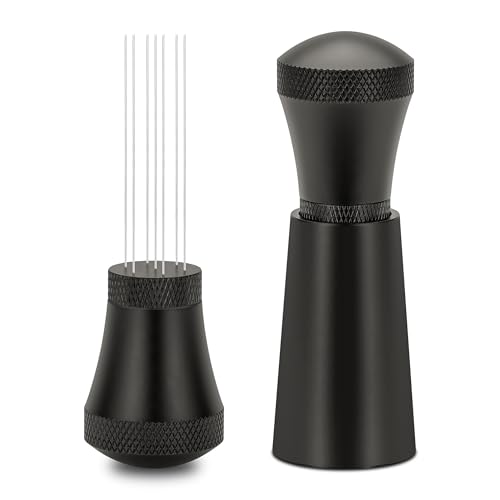 APTSPADE WDT Tool, WDT Tool Espresso Distribution Tool, 0.3mm Stainless Steel 7 Needles WDT Tool Coffee Stirrers Distributor with Stand for Barista, Black (3 Replacement Needle)