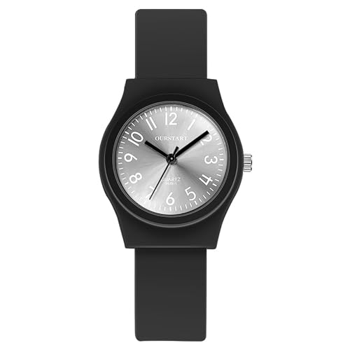 Avaner - Reloj de pulsera para niño de silicona analógico, de cuarzo, para estudiante, niña, con correa de color jalea de colores con escala digital-negro, correa