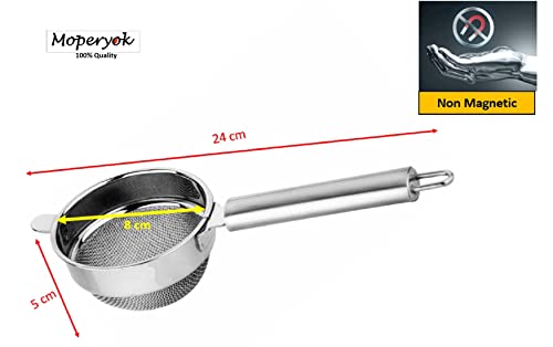 MOPERYOK Brand Double MESH Tea - Coffee Strainer I Pipe Handle I 1 Pc I Extra Strong I Fitted with Double Jaali I Food Grade Stainless Steel I 8 cm Diameter I Standard Size 4-5 Persons I Chai Channi