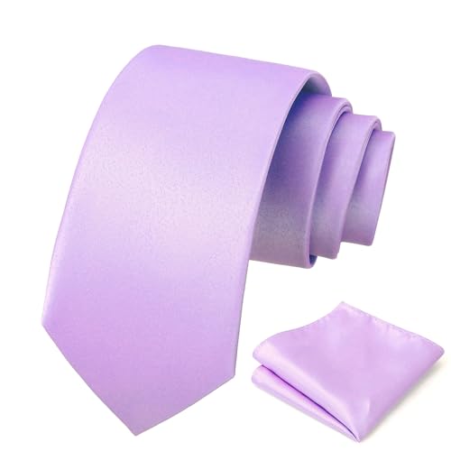 PenSee Men's Lavender Tie Set Solid Pure Color 3.15