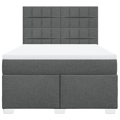 Boxspringbett 140x200 cm Dunkelgrau mit Matratze und LED, Taschenfederkern, höhenverstellbares Kopfteil, Metallbett Gestell, Polsterbett komplett für Schlafzimmer Gästezimmer – Bild 7