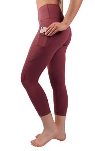90 Degree By Reflex High Waist Squat Proof Tummy Control Power Flex Yoga Capris with Side Pockets - Rogue Blush - XS