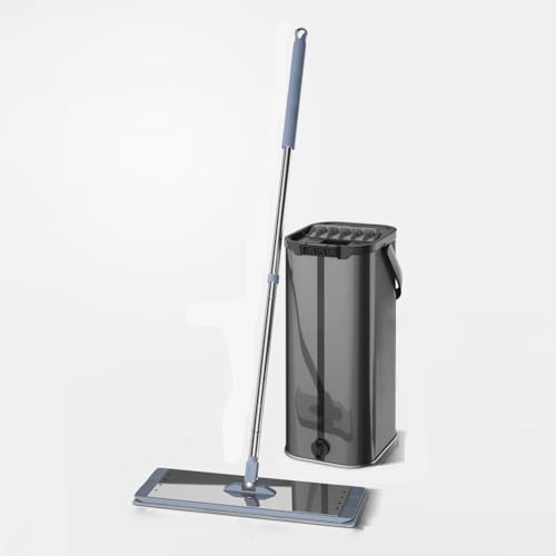 Mop and Bucket with Wringer Set, 304 Stainless Steel Flat Mop, Flat Mop Bucket with Handle, Wet and Dry Use, Adjustable Mop Length, Suitable for All Floor Types and Windows