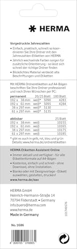HERMA 1686 Jahreszahlen Aufkleber 2026 für Ordner, 100 Stück, 60 x 26 mm, 5 pro Bogen, selbstklebend, blickdichte Textetiketten, matt, Papier Klebeetiketten Aufkleber, gelb