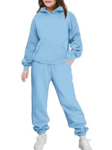 Image of Arshinet Girls 2 Piece Outfits Oversized Sweatshirt and Sweatpant Sweatsuit | Pullover Hoodie Crewneck Baggy Jogger Pants with Pockets Fall Winter Tracksuits Clothes