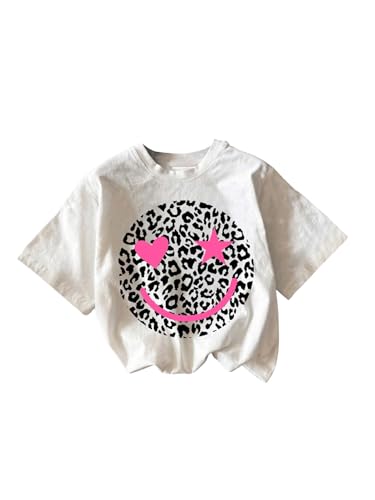 Image of WDIRARA Girl's Leopard Graphic T Shirt Crew Neck Short Sleeve Tee Shirts Cute Tops