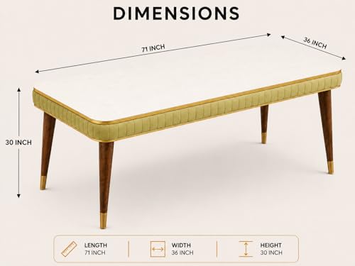 Image of WOODEN SPACE 6-Seater Wooden Dining Table Set | Nano Composite Marble Top | Solid Wood Base | Modern Dining Room Furniture with 6 Chairs (Light Green Grand Aura)
