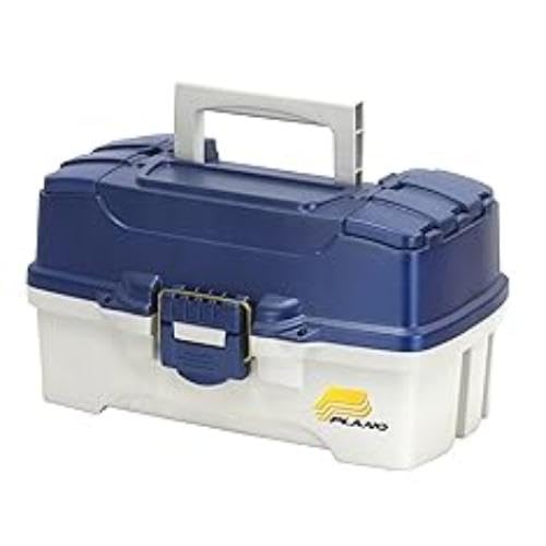 Image of Plano 2-Tray Tackle Box with Dual Top Access, Blue Metallic /Off White, Premium Tackle Storage, 620206, One Size, (Pack of 4)