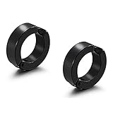 Stainless Steel Mens Womens Clip On Earrings Hoop Huggie Non-Piercing 3 Pairs (1 Pairs(Black))