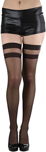 Image of ToBeInStyle Women's Modern Thin Tripple Striped Opaque Thigh High Stocking