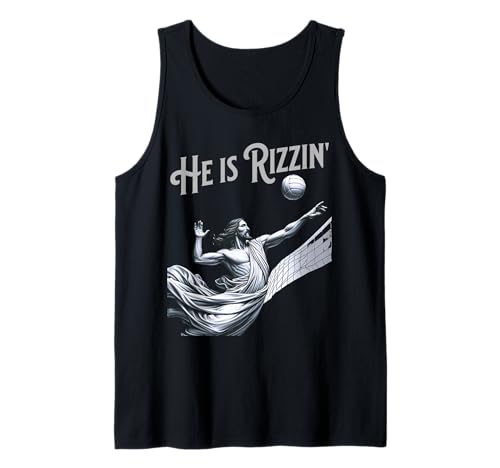 He is Rizzin Jesus Playing Volleyball Funny Sports Rizz Tank Top
