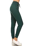 Leggings Depot Womens Relaxed fit Jogger Pants - Track Cuff Sweatpants with Pockets, Forest Green, Large