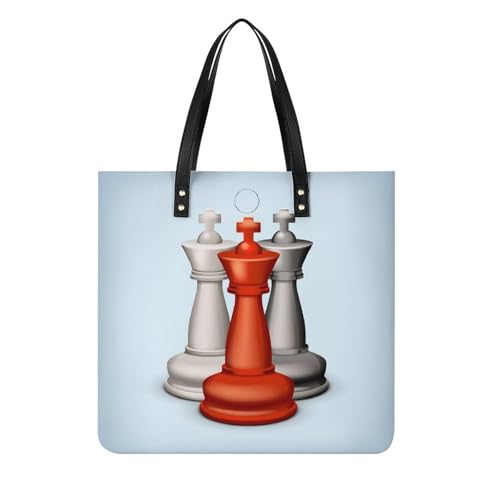 Sac shopping échecs blancs et rouges grand format pour femme de 39x39cm
