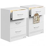 CASARIA® 2X Mesitas de Noche 3 Cajones Mesilla Auxiliar Cajón con Luz LED Almacenamiento 54x39x28cm Blanco