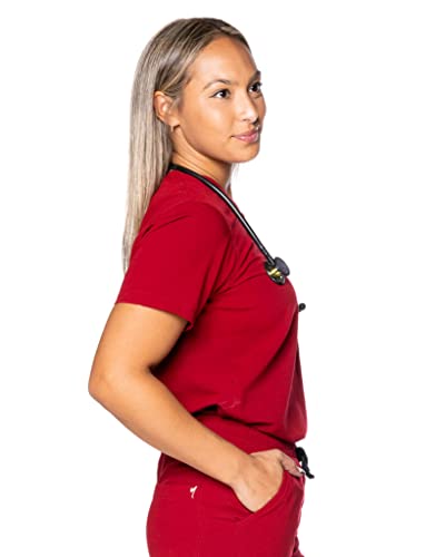 Mim Jogger Scrub Top for Women, Navy Blue, Black, Ceil Blue, Green (Burgundy, S)
