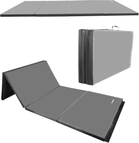 Image of BalanceFrom 6x4 Feet 4-Panel Folding Gymnastics Mat - 2-Inch Thick Pad with Vinyl Surface and Carrying Handles for Tumbling, Yoga, Pilates, Home Workouts, and Martial Arts