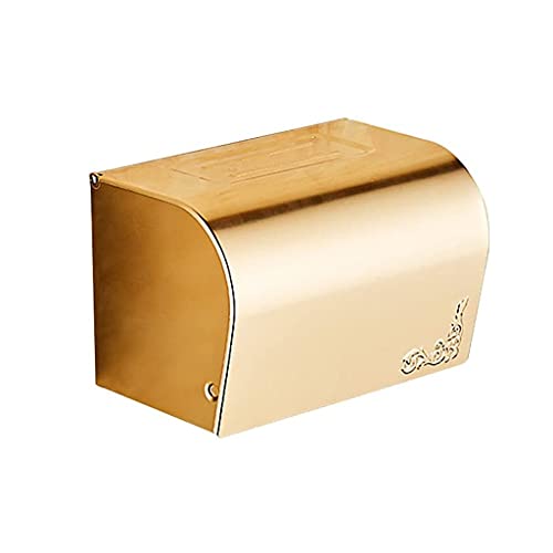 JIREOU Papel higiénico dispensador montado en la Pared la Caja de Papel del Rollo, a Prueba de Agua Titular de Papel higiénico, Espacio de Aluminio, Oro