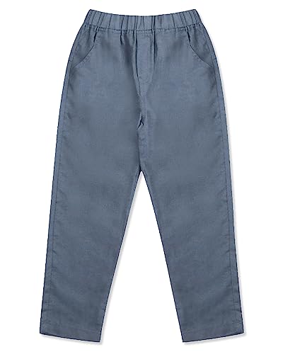 CUNYI Boys Linen Pants Lightweight Breathable Beach Pants Pull-on Casual Outfits with Elastic Waist, Dark Blue 170