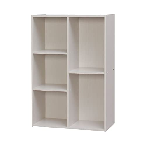 Iris Ohyama, Bibliothèque, Etagères à 5 compartiments, Meuble de rangement à livres, Cloison Séparateur, Présentoir, Salon, Chambre, Bureau - Basic Storage Shelf CX-23C - Chêne Blanc