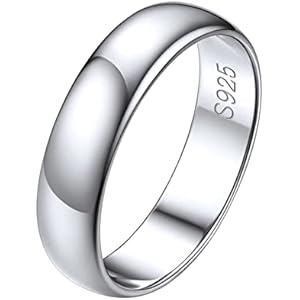 PROSILVER Mens Sterling Silver Rings - 5MM Polished Wedding Band Rings, Thumb Rings with S925 Stamp -Send Gift Box Silver-5mm S