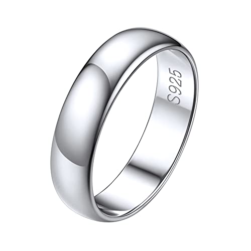 PROSILVER Mens Sterling Silver Rings - 5MM Polished Wedding Band Rings, Thumb Rings with S925 Stamp -Send Gift Box Silver-5mm S