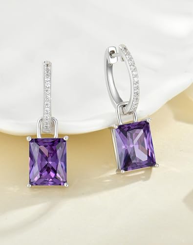 Cushion Princess Emerald Cut Hoop Earrings Women - 10x8mm Solid Sterling Silver 18K White Gold Plated Dangle Drop Leverback Birthstone Jewelry2