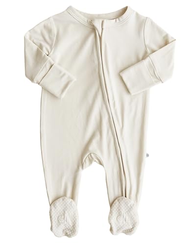 Image of Caden Lane Zippered Baby Footie Pajamas, Soft Onesie Bodysuit with Feet & Double Zipper for Easy Diaper Change, Infant, and Toddler Footed One-Piece Jumpsuit, Oat Beige, 0-3 Months