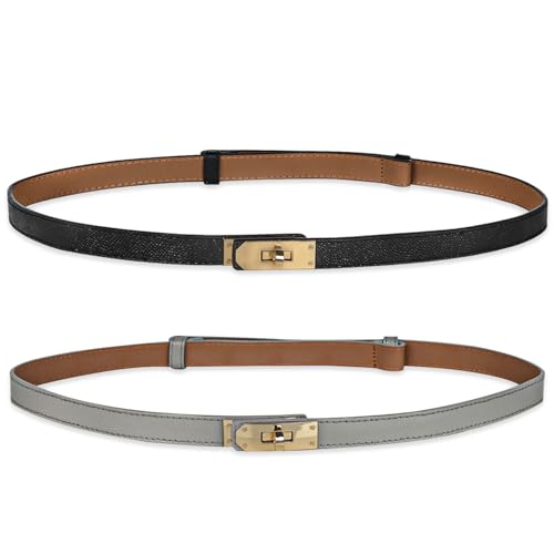 Image of Women's Fashion Classic Metal Buckle Leather Belt with Jeans Dress