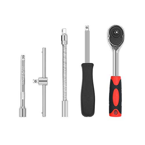 53pcs CRT001 1/4-Inch Car Auto Automobile Motorcycle Repair Tool Ratchet Wrench Drive Socket Set with Plastic Toolbox Storage Case