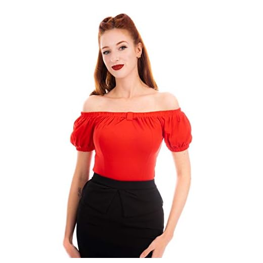Ro Rox Bella Top Camiseta Sin Hombros 1950 Vintage Retro Pin Up Rockabilly - Rojo (M)