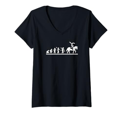 Mujer Horse Vaulters Evolution Mujeres Divertido Ecuestre Bóveda Camiseta Cuello V
