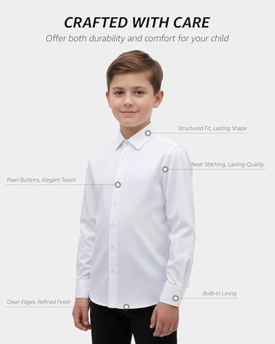 Boys Stretch Wrinkle‑Free Dress Shirt Long Sleeve Button Down Shirt — 사진 3