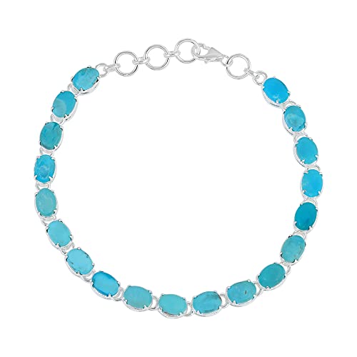 Bracelet turquoise Arizona en argent 925 rhodié pour femme avec cabochons ovales
