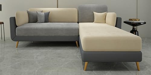 Image of Black Wood Modern Montez LHS Sectional Sofa (2 + Lounger) with Extra Luxury Comfort for Bedroom, Living Room, Dining Room, Drawing Room, Home Office in Bug Resistant Wood Structure