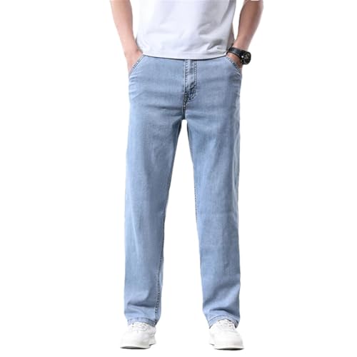 Men's Loose Jeans Ultra-Thin Breathable Slim Trousers Business Casual Denim Pants Light Blue 29