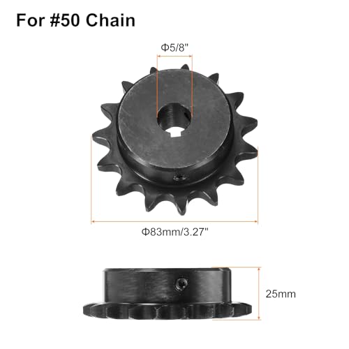 Image of uxcell #50 Chain Roller Sprocket B Type, 5 /8 inch Bore 15 Tooth Single Strand Chain Sprocket, Carbon Steel, Keyway with Set Screws