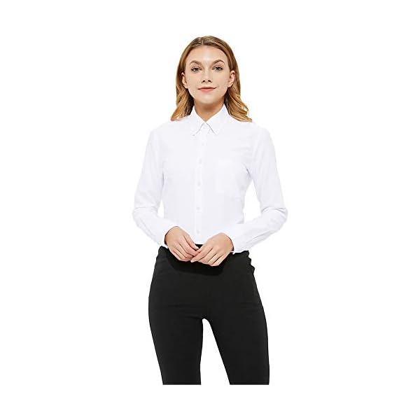 MGWDT-Button-Down-Shirt-Women-Long-Sleeve-Blouse-Oxford-Shirt-Classic-Fit-Cotton-Tops-Wrinkle-Resistant2XS-3XL MGWDT Button Down Shirt Women Long Sleeve Blouse Oxford Shirt Classic-Fit Cotton Tops Wrinkle Resistant Medium White