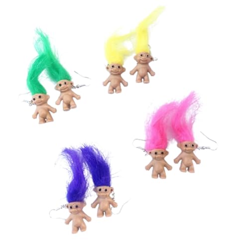 Handmade Ugly Doll Earrings Resin Cool Nostalgic Colorful Hair Pendant Dangle Earring Funny Crazy Cartoons Drop Earrings for Women Punk Exaggerated Creative Jewelry(A）