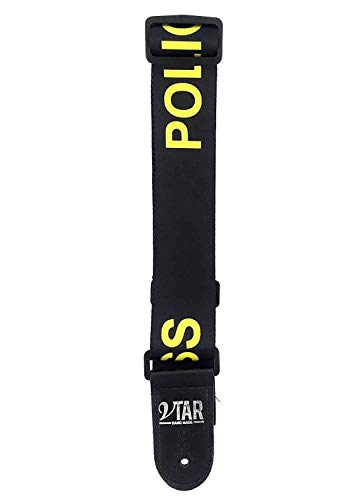 Vtar Vegan Guitar Strap, Electric Acoustic Bass & 6 Free Pics (Black Police Line)