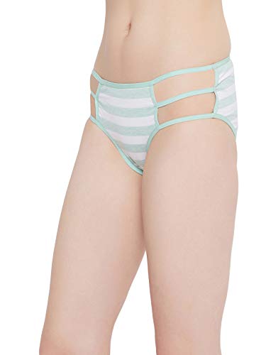 Image of Clovia Women's Cotton Mid Waist Striped Hipster Panty with Cage Sides