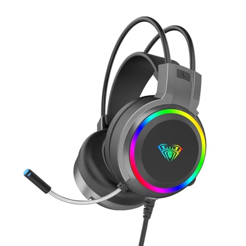 Image of AULA S608 Wired Gaming Headset | RGB Lighting Effect with Stereo Sound |RGB Gaming Headphones | Closed Earmuffs Gaming Headphone with Adjustable Mic (Black)
