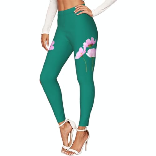 Leggings de compresión suaves con soporte muscular activo y estampado floral de hojas rosas