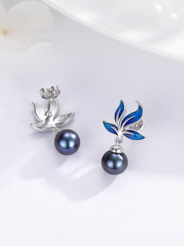 Tahitian Black Pearl 18K White Gold Plated Sterling Silver Earrings for Wedding Birthday Anniversary Valentines Day Christmas Pearl Jewelry Gift for Women Wife Mom Lover Girlfriend4
