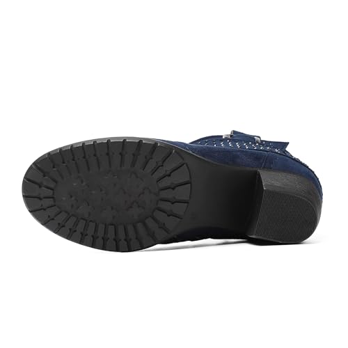 Women's Mid Calf Boots,Round Toe Comfort Low Heel Slouchy Dress zip booties with Jeweled strap4